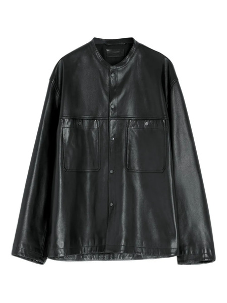  Lemaire Snap-closure Patch-pocket Leather Overshirt - Black 