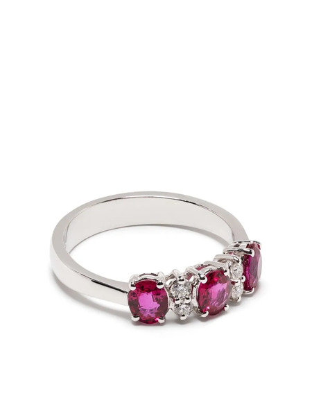  Leo Pizzo 18kt White Gold Diamond Ruby Eternity Band Ring - Silver 