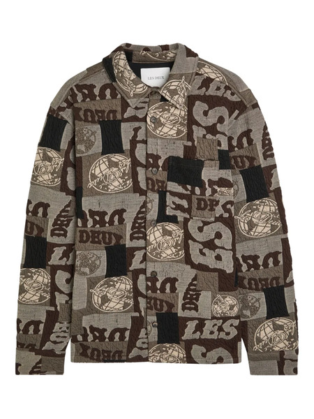  Les Deux Kaleb Patchwork-jacquard Woven Overshirt - Grey 