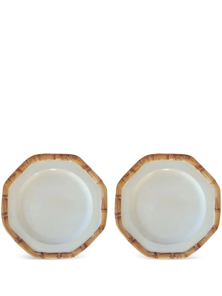  Les-ottomans Bamboo Ceramic Presentation Plates (set Of Two) - White 