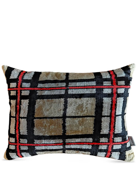  Les-ottomans Check-pattern Velvet-finish Cushion - Neutrals 