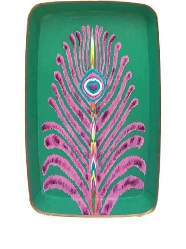  Les-ottomans Feather-print Rectangle Tray - Green 