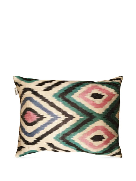  Les-ottomans Ikat Geometric Pattern Decorative Cushion - Neutrals 
