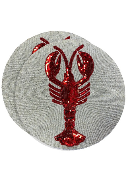  Les-ottomans Lobster Beaded Placemat (set Of Two) - Grey 