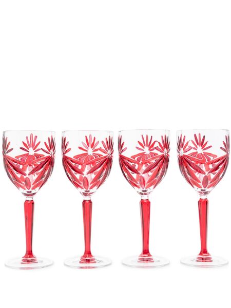  Les-ottomans Stars Crystal Wine Glasses Set (set Of Four) - Red 
