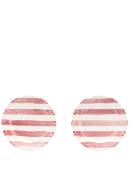  Les-ottomans Striped Ceramic Plate (set Of Two) - Pink 