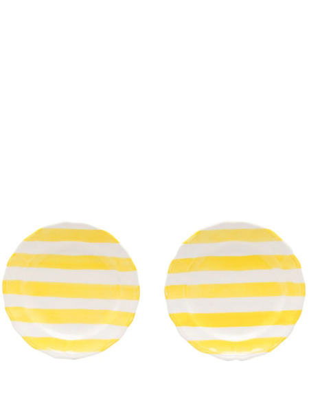  Les-ottomans Striped Ceramic Plate (set Of Two) - Yellow 