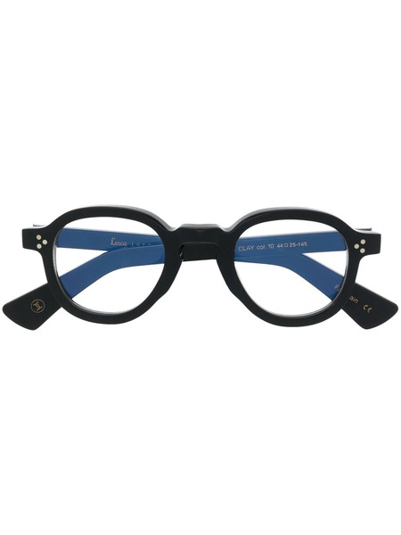  Lesca Logo-print Round-frame Glasses - Black 