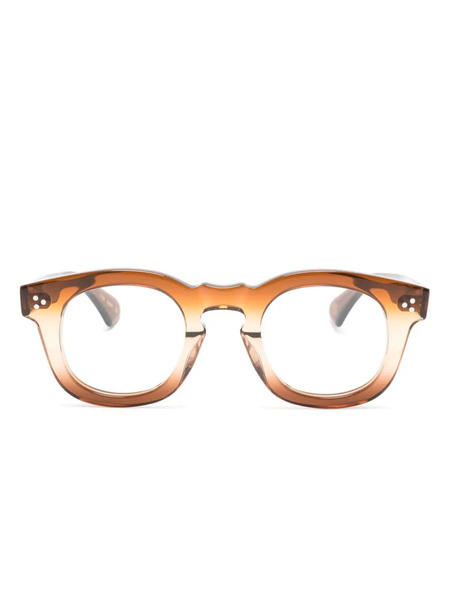 Lesca Logo-print Round-frame Glasses - Brown 