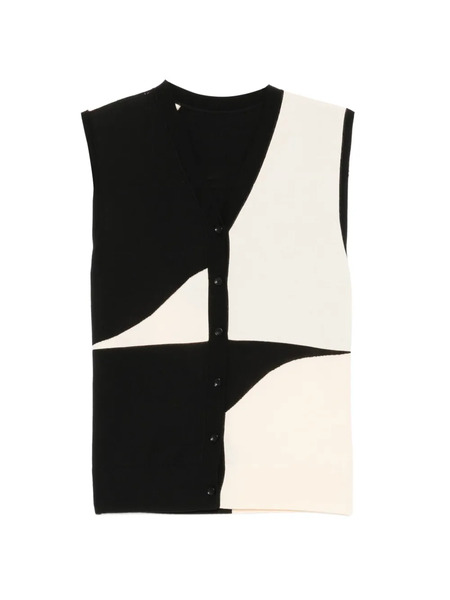  Less Colour-block V-neck Vest - Black 