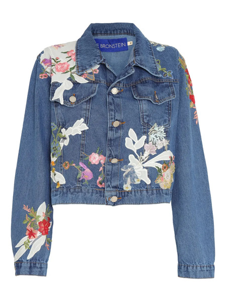  Lethicia Bronstein Floral Embroidered Denim Jacket - Blue 