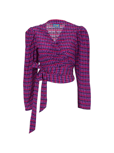  Lhd Gingham Tie Blouse - Purple 
