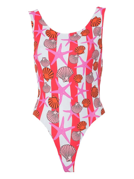  Lhd Key Biscayne Striped Print Bodysuit - Red 