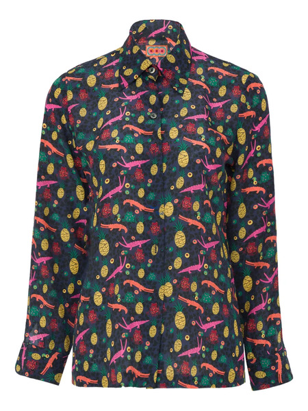  Lhd Pineapple Alligator Print Blouse - Blue 
