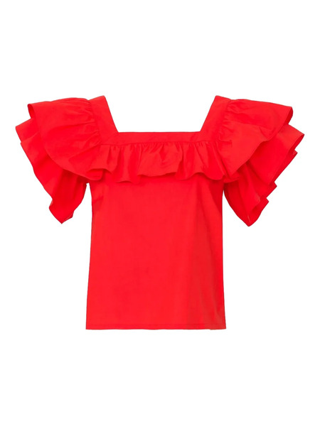  Lhd Ruffled Square Neck Blouse - Red 