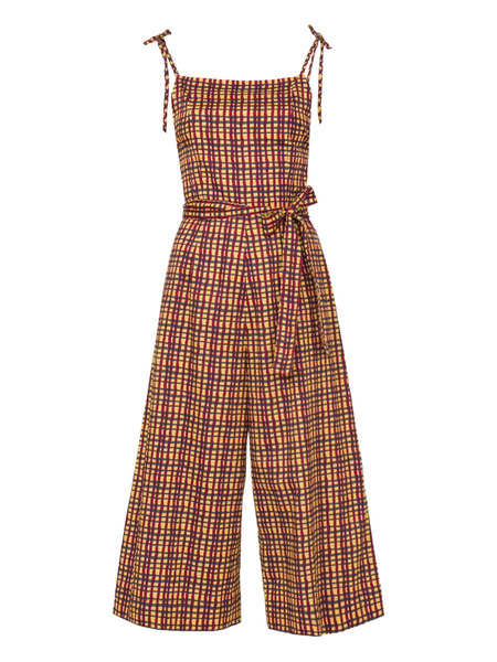  Lhd Tie-strap Checked Jumpsuit - Yellow 
