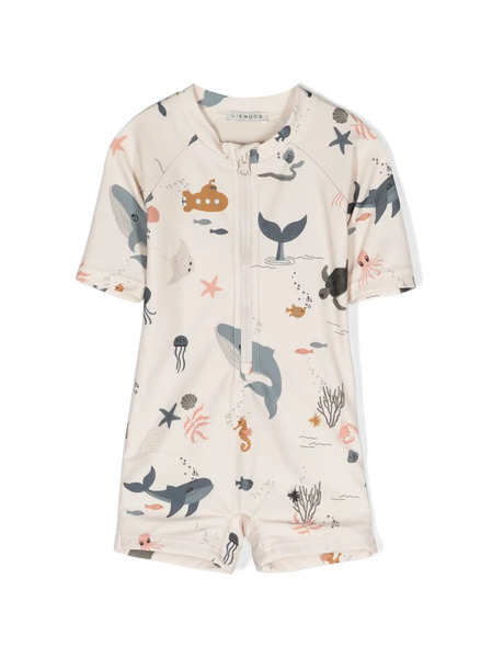  Liewood Sea-life Print Recycled-polyester Playsuit - Neutrals 