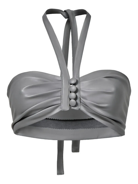  Lika Buttoned Halterneck Top - Grey 