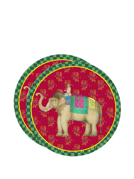  Lisa Corti Elephant Peacock Masonite Placemats (set Of Two) - Red 