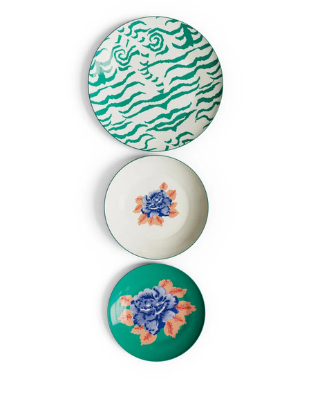  Lisa Corti Indian Tiger Table Plates (set Of Three) - Green 