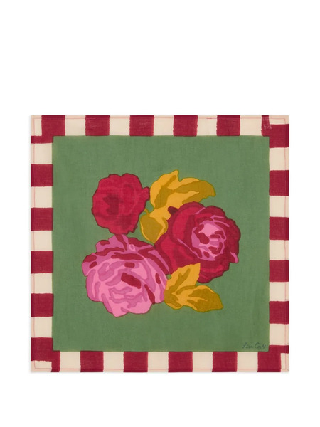  Lisa Corti Rose-print Checked Napkins - Green 
