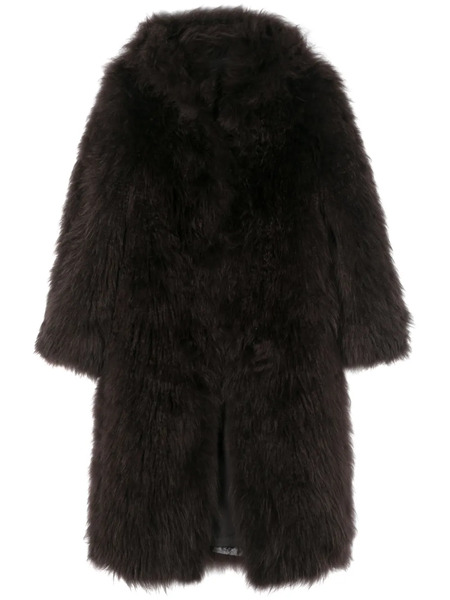  Liska Press-stud Shearling Coat - Brown 
