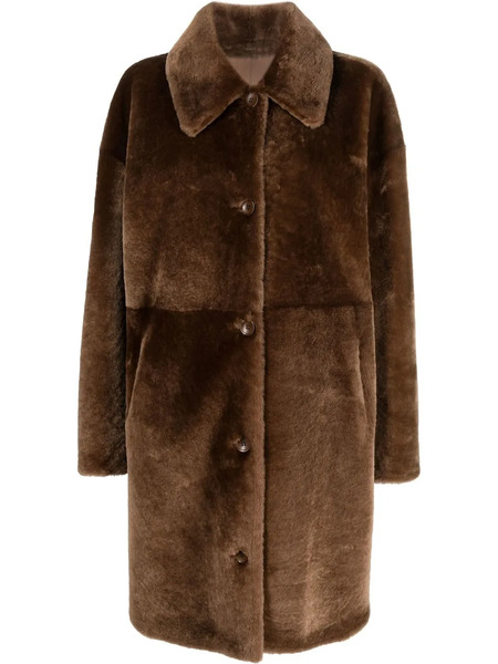  Liska Single-breasted Shearling Coat - Brown 