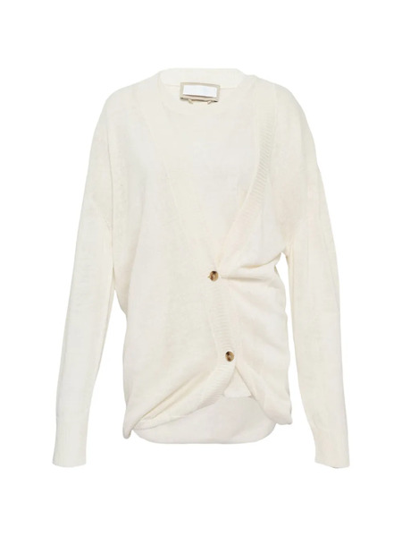  Litkovska Asymmetrical-button-up Cardigan - Neutrals 