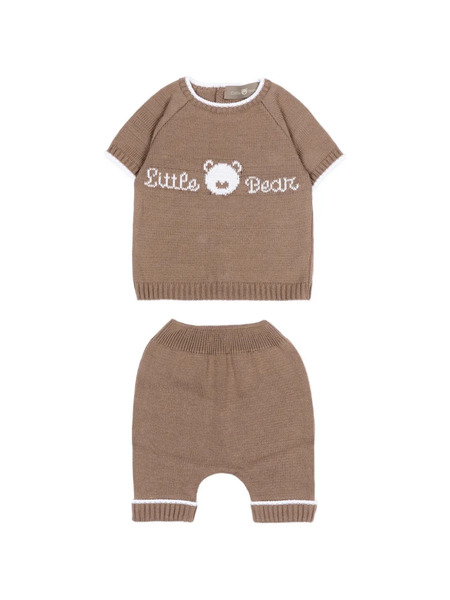  Little Bear Embroidered Trouser Set - Brown 