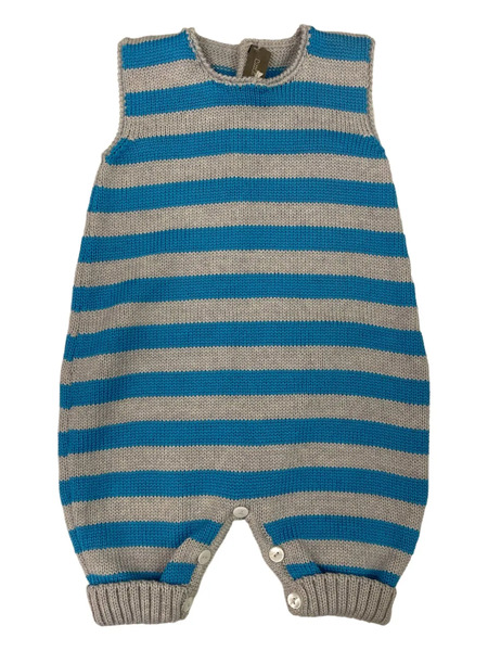 Little Bear Striped-pattern Sleeveless Romper - Blue 