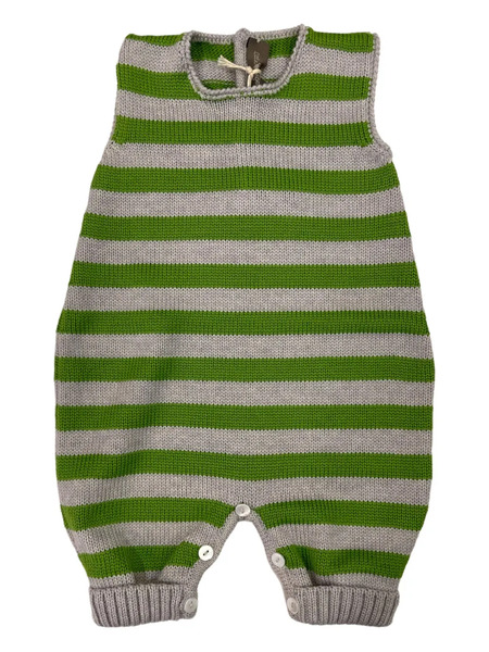  Little Bear Striped-pattern Sleeveless Romper - Green 