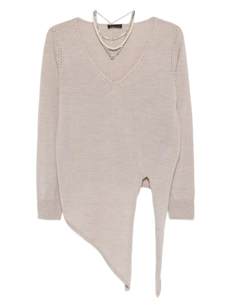  Liu Jo Asymmetric V-neck Wool Sweater - Neutrals 