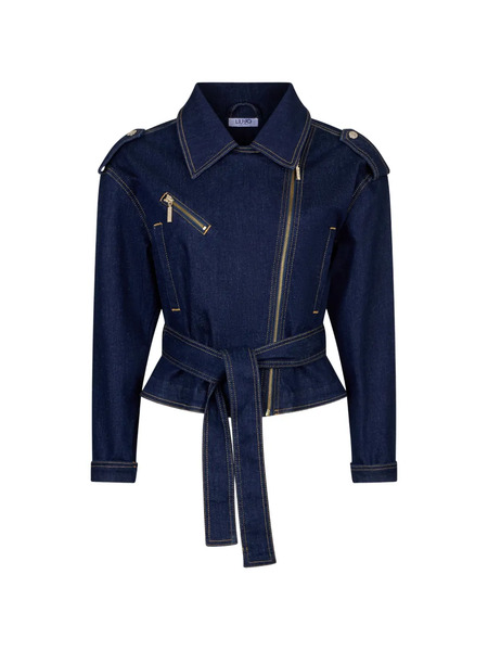  Liu Jo Biker Belted Denim Jacket - Blue 