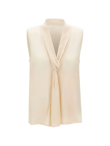  Liu Jo Georgette Knot-collar V-neck Top - Neutrals 