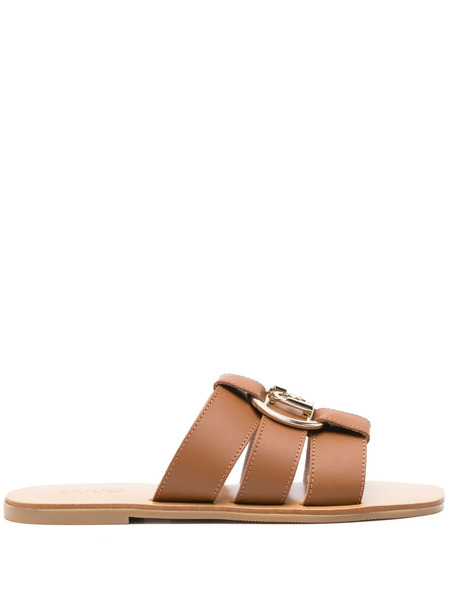  Liu Jo Logo-plaque Leather Slides - Brown 