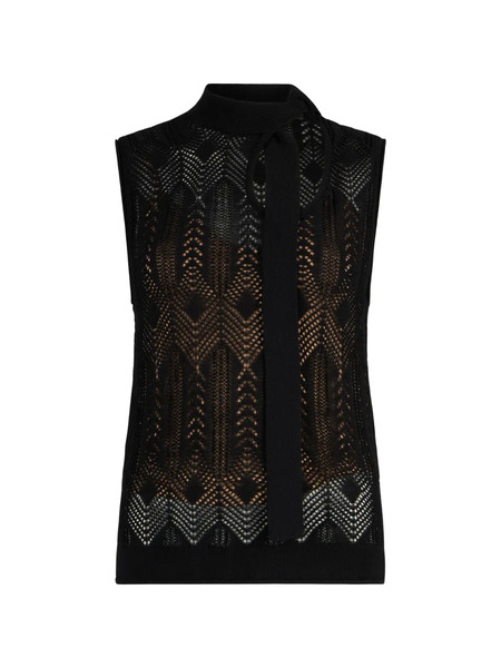  Liu Jo Openwork Bow-collar Knit Top - Black 