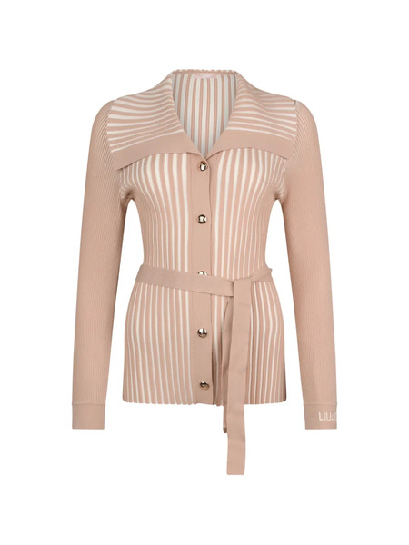  Liu Jo Ribbed Maxi Collar Cardigan - Neutrals 