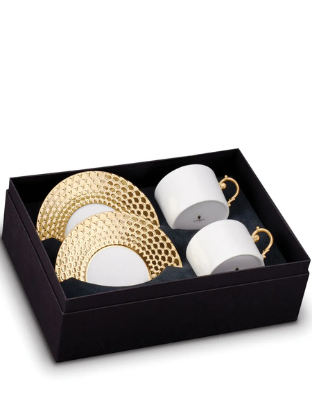  L'objet Aegean Tea Cups And Saucers (set Of Two) - White 