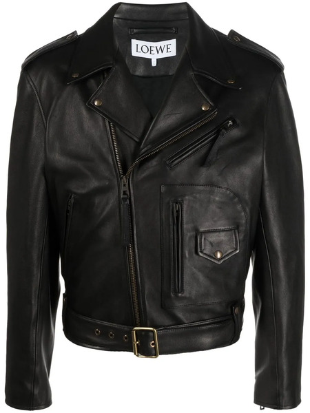  Loewe Belted Leather Biker Jacket - Black 