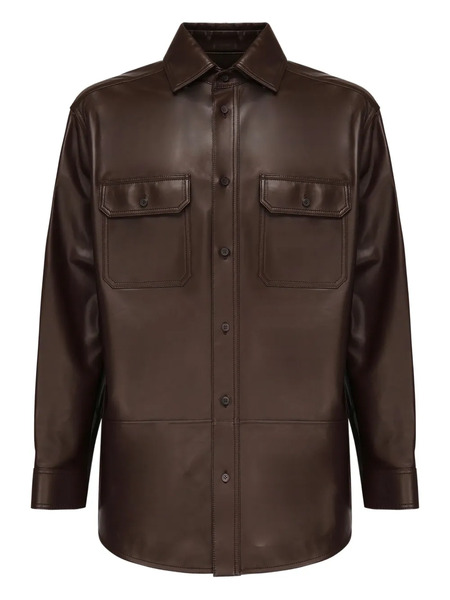  Loewe Button-fastening Leather Shirt Jacket - Brown 