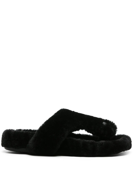  Loewe Ease Shearling Flip Flops - Black 