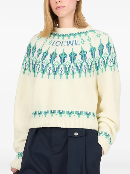  Loewe Fairisle-pattern Logo-detail Sweater - White 