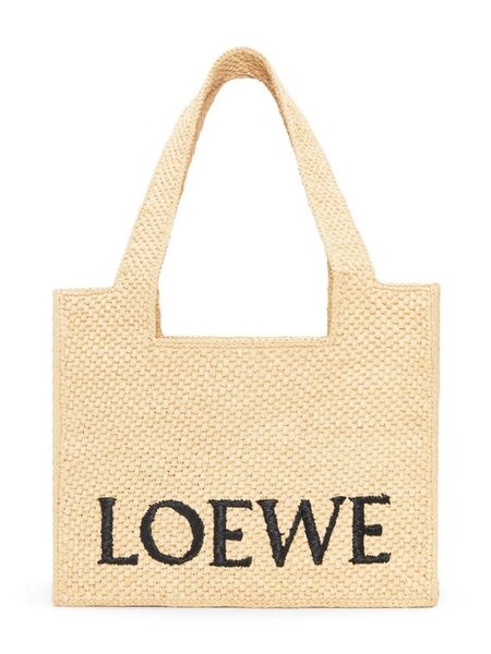  Loewe Medium Loewe Font Tote In Raffia - Neutrals 