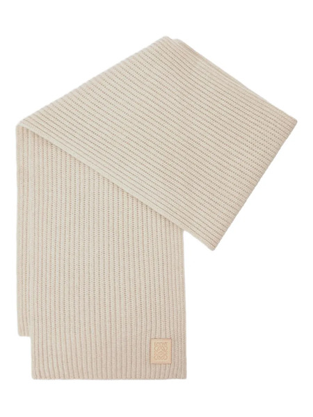  Loewe Ribbed Logo-plaque Scarf - Neutrals 