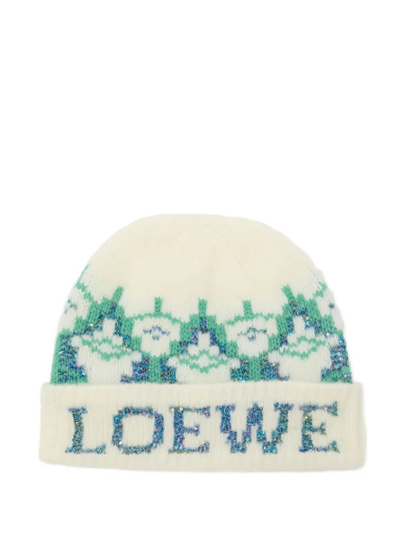  Loewe Sequin-embellished Patterned Beanie - White 