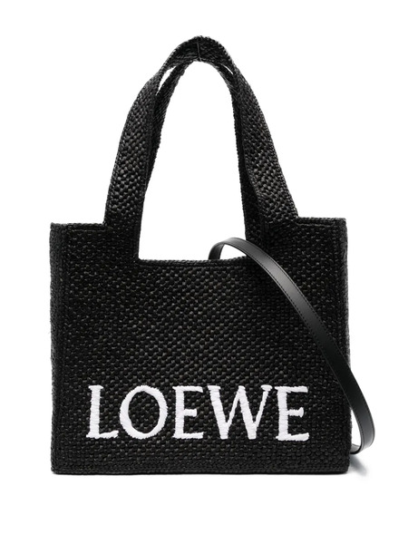  Loewe Small Loewe Font Raffia Tote Bag - Black 