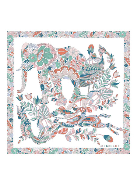  Longchamp Forêt Silk Scarf - White 