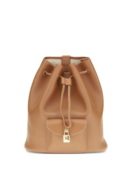  Loro Piana Drawstring Leather Backpack - Brown 