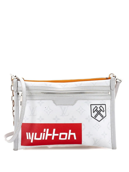  Louis Vuitton Pre-owned Double Flat Messenger Bag Limited Edition Logo Story Monogram Canvas And Denim Crossbody Bag - Orange 