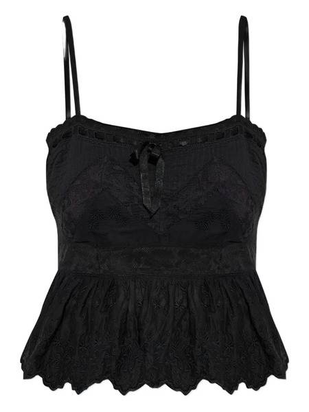  Loveshackfancy Embroidered Ruffled Top - Black 